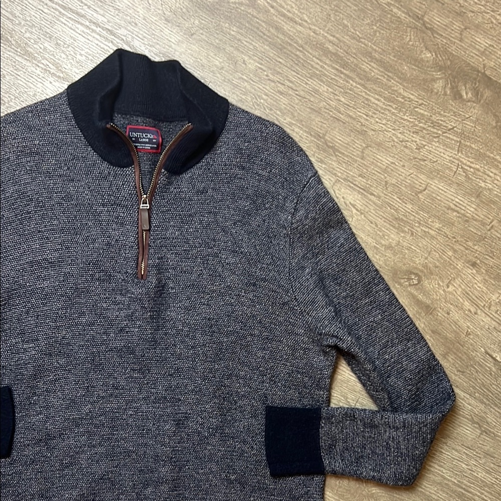 Untuckit Belguardo Jacquard Merino Wool 1/4 Zip Pullover Sweater - Picture 4 of 8